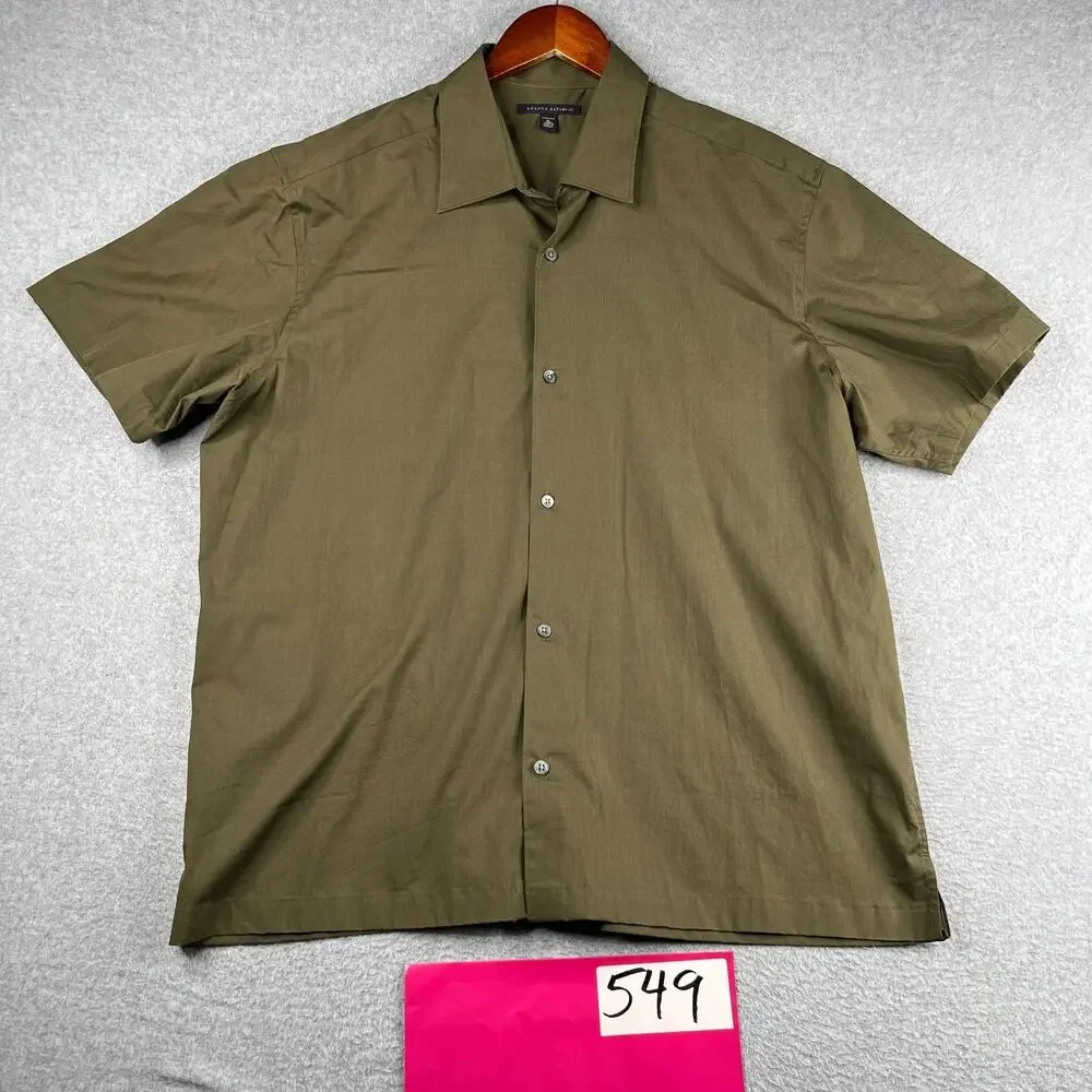Banana Republic Stretch Shirt XL Olive Green Button Up Short Sleeve Mens
